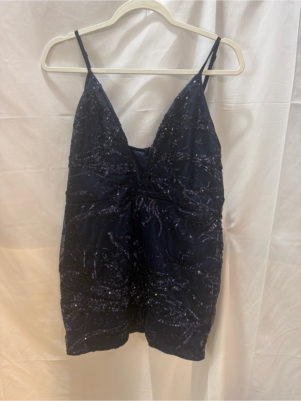 Banjul Navy Sequin V-Neck Spaghetti Strap Mini Dress